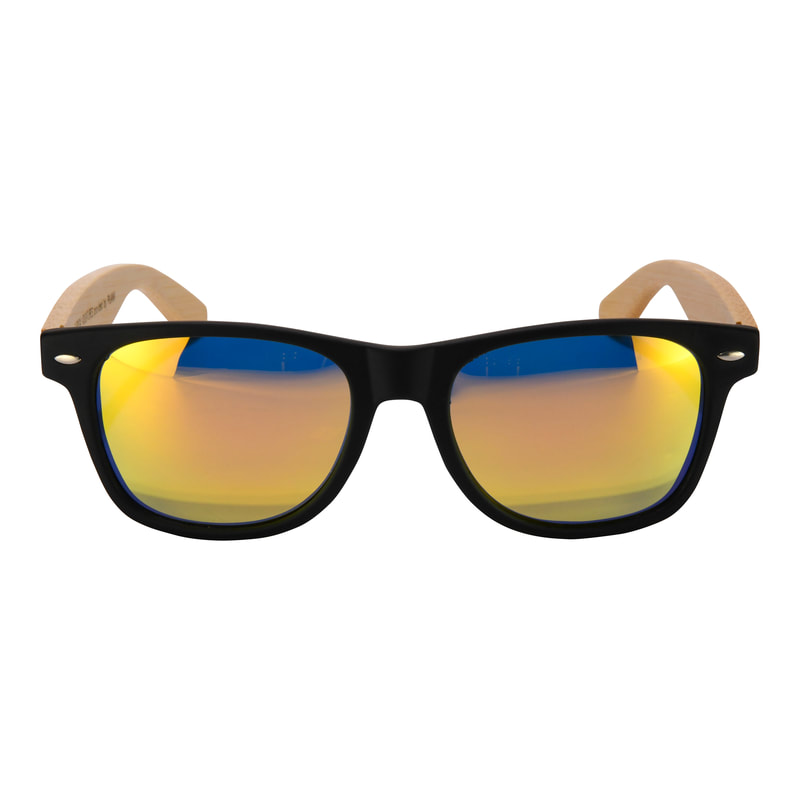 Bamboo sunglasses with orange polarized lenses. 