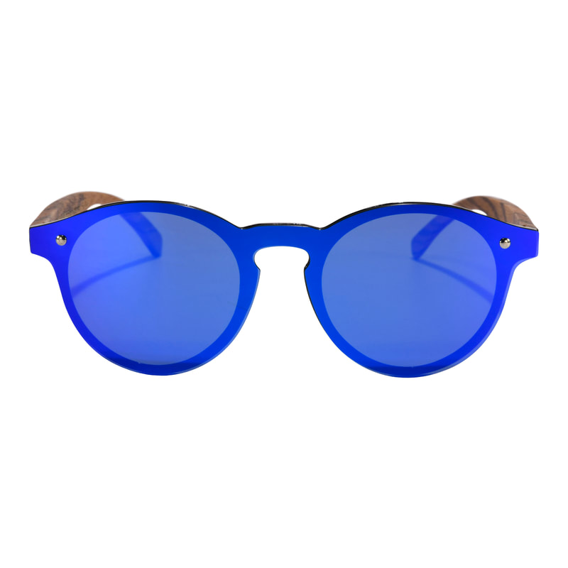 Zebra Wood framed blue polarized sunglasses
